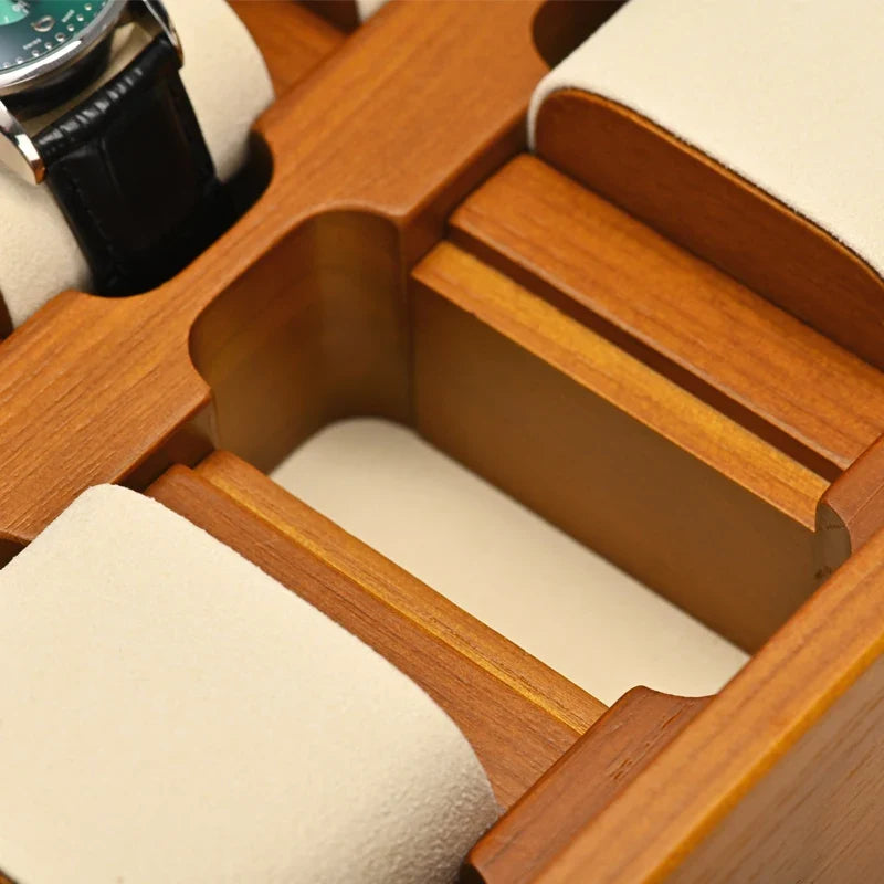 Oirlv, caja organizadora de joyería de madera maciza con 10 rejillas, soporte para reloj, estuche de almacenamiento, caja expositora para hombre y mujer, regalos para hombre