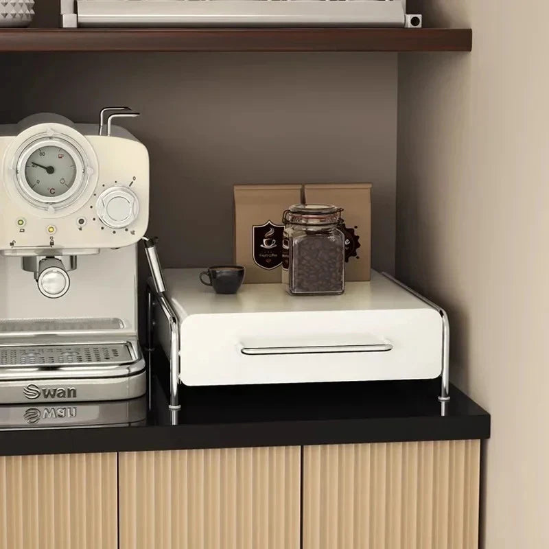 Estante expositor de café en cápsulas con cajón de almacenamiento, caja organizadora de bolsitas de té para encimera de bar, estantes de almacenamiento con cajón para base de máquina de café