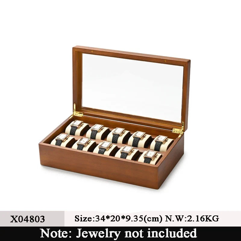 Oirlv, caja organizadora de joyería de madera maciza con 10 rejillas, soporte para reloj, estuche de almacenamiento, caja expositora para hombre y mujer, regalos para hombre