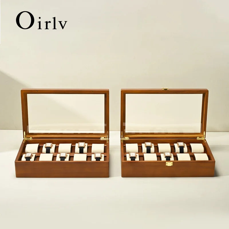 Oirlv, caja organizadora de joyería de madera maciza con 10 rejillas, soporte para reloj, estuche de almacenamiento, caja expositora para hombre y mujer, regalos para hombre