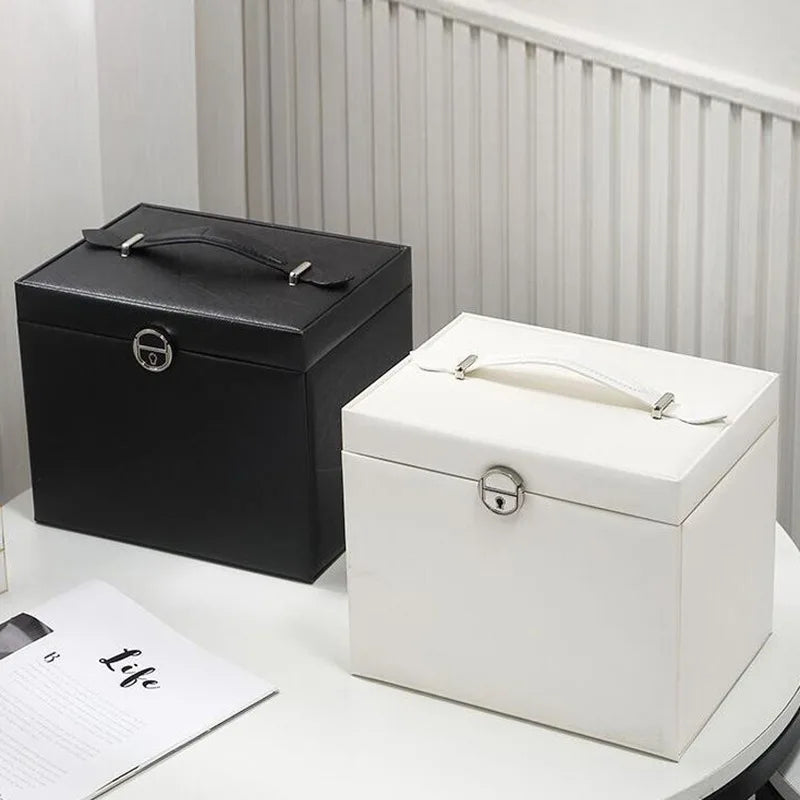 Joyero de gran capacidad con cerradura, cajas organizadoras portátiles para pendientes y collares, vitrina de joyería de cuero, almacenamiento separado