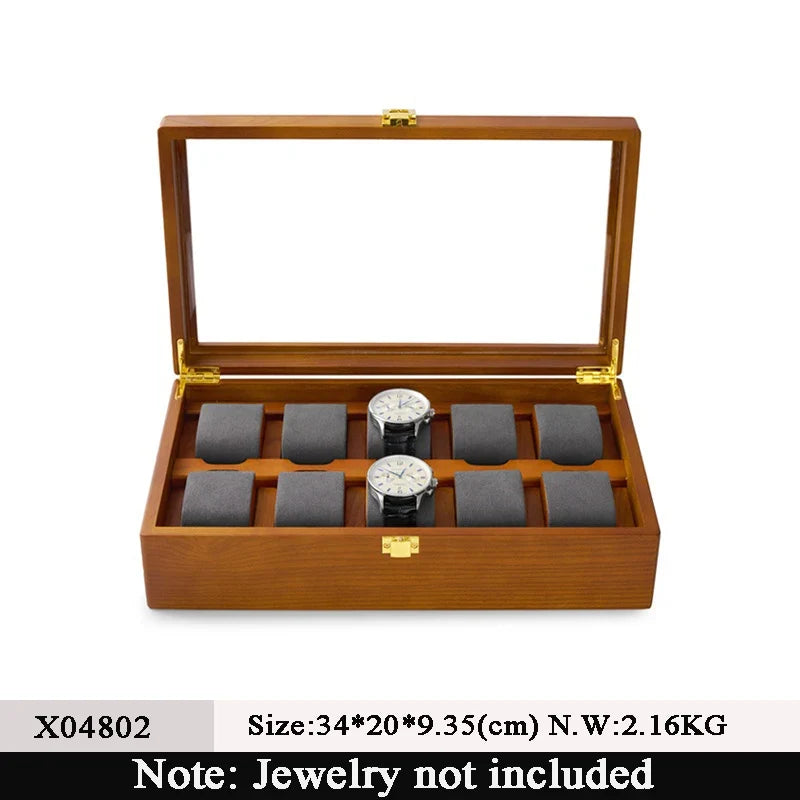Oirlv, caja organizadora de joyería de madera maciza con 10 rejillas, soporte para reloj, estuche de almacenamiento, caja expositora para hombre y mujer, regalos para hombre