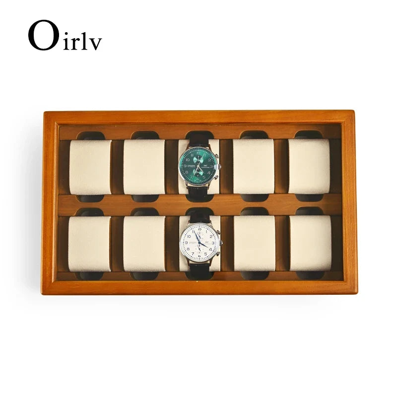 Oirlv, caja organizadora de joyería de madera maciza con 10 rejillas, soporte para reloj, estuche de almacenamiento, caja expositora para hombre y mujer, regalos para hombre
