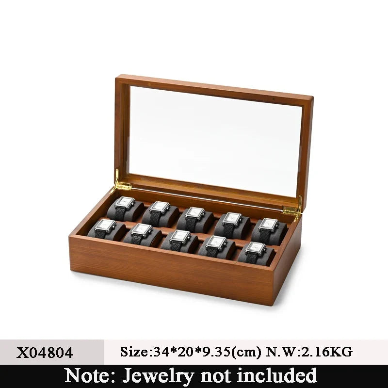 Oirlv, caja organizadora de joyería de madera maciza con 10 rejillas, soporte para reloj, estuche de almacenamiento, caja expositora para hombre y mujer, regalos para hombre