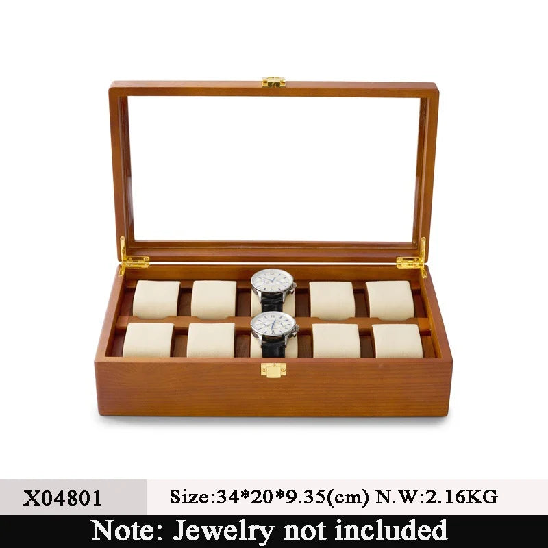 Oirlv, caja organizadora de joyería de madera maciza con 10 rejillas, soporte para reloj, estuche de almacenamiento, caja expositora para hombre y mujer, regalos para hombre
